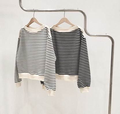 10C115 船型領條紋衛衣