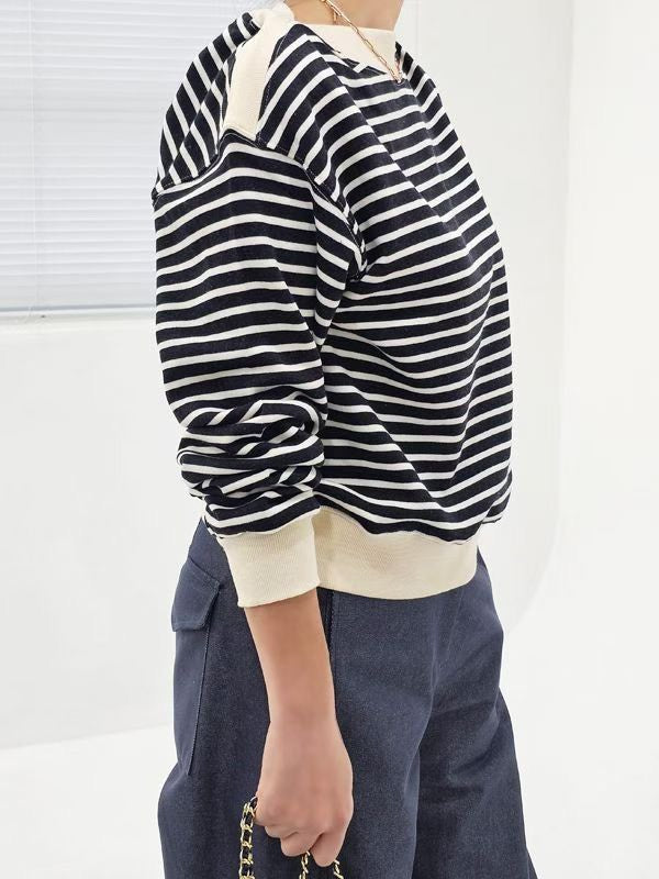 10C115 船型領條紋衛衣