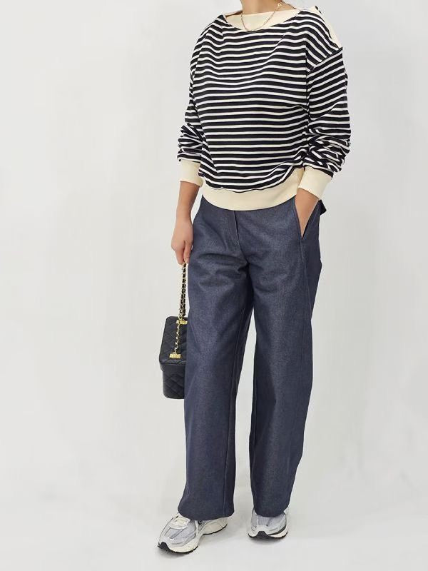 10C115 船型領條紋衛衣