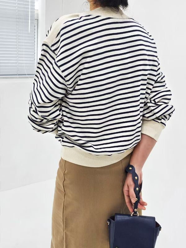 10C115 船型領條紋衛衣