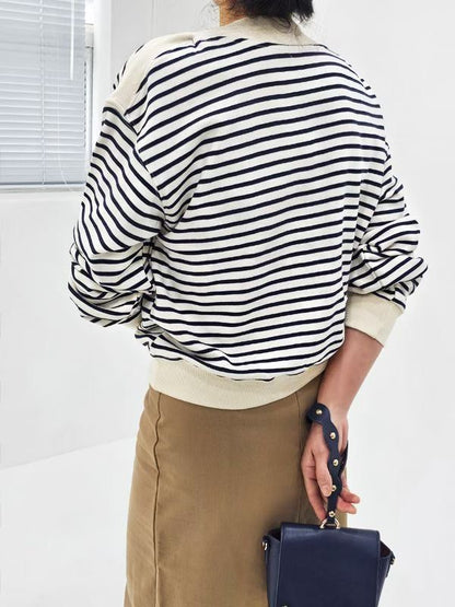 10C115 船型領條紋衛衣
