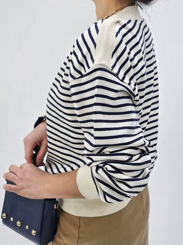 10C115 船型領條紋衛衣