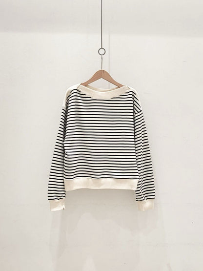 10C115 船型領條紋衛衣
