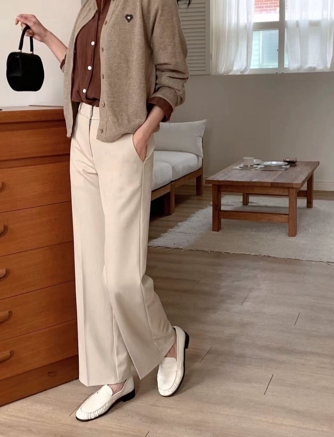 10D204 隱形扣直筒彈性西裝褲