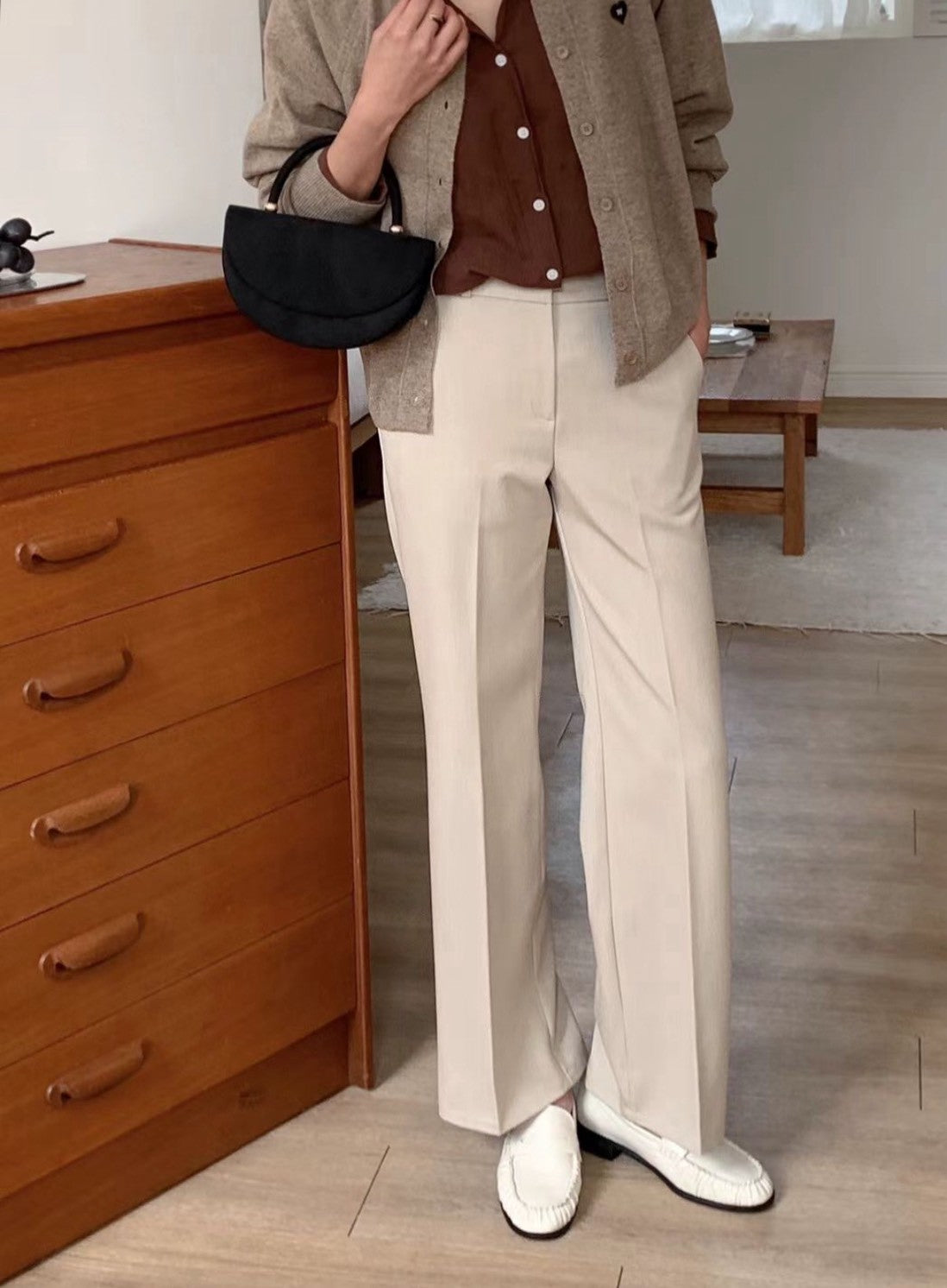 10D204 隱形扣直筒彈性西裝褲