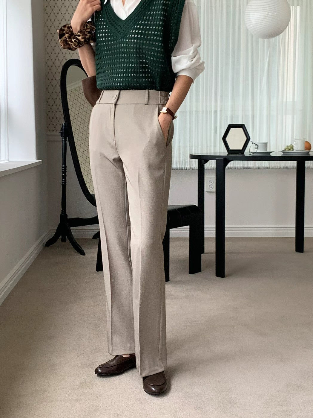 10D209 單扣側彈性小喇叭褲