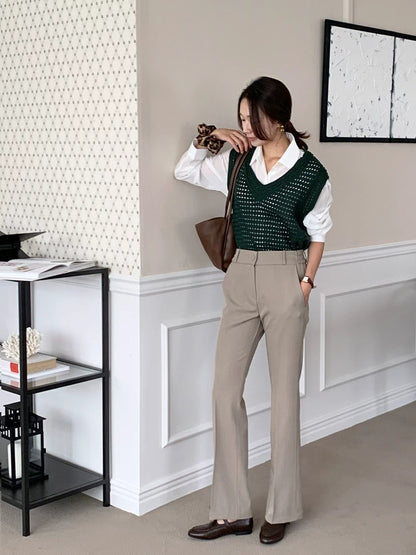 10D209 單扣側彈性小喇叭褲