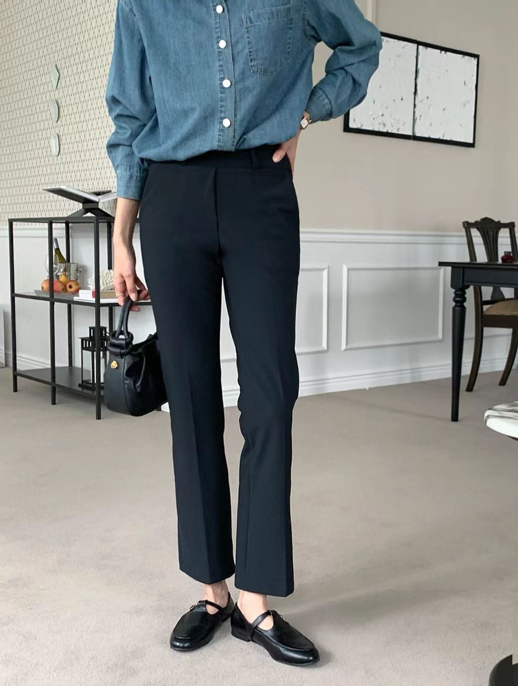 10D210 9分收腹小喇叭褲