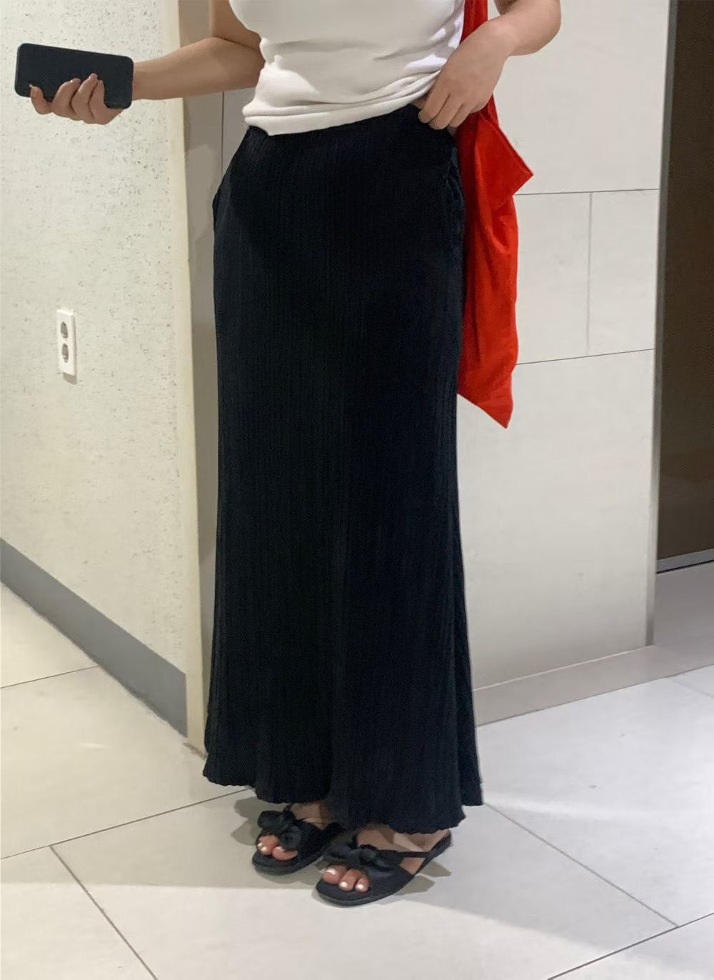 KL1044 鬆緊腰細收折魚尾長裙