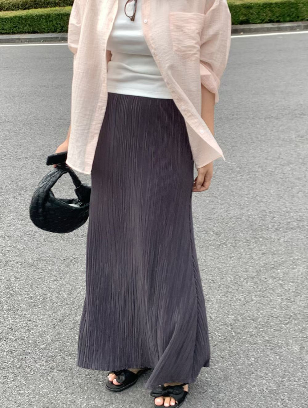 KL1044 鬆緊腰細收折魚尾長裙