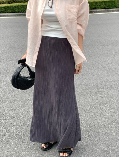 KL1044 鬆緊腰細收折魚尾長裙