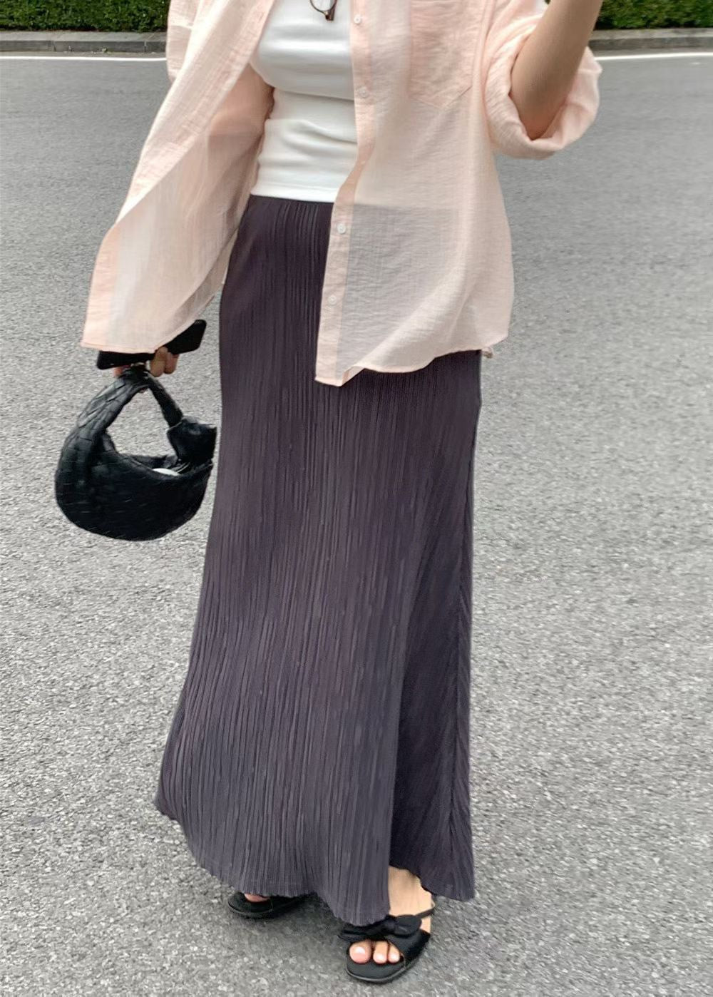 KL1044 鬆緊腰細收折魚尾長裙