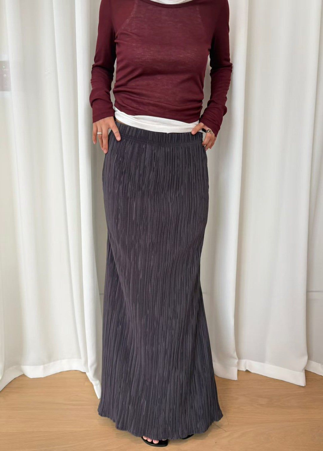 KL1044 鬆緊腰細收折魚尾長裙