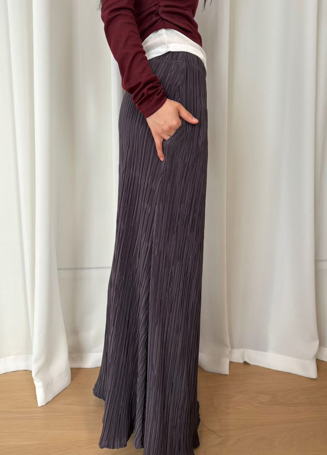 KL1044 鬆緊腰細收折魚尾長裙