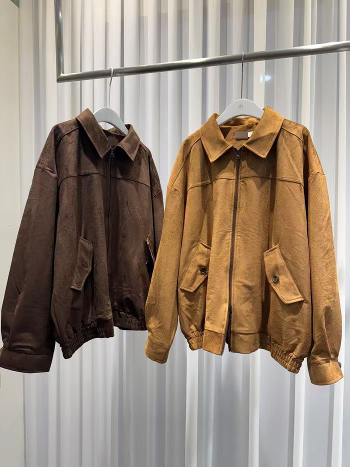 JK1876 麂皮長版拉鍊夾克