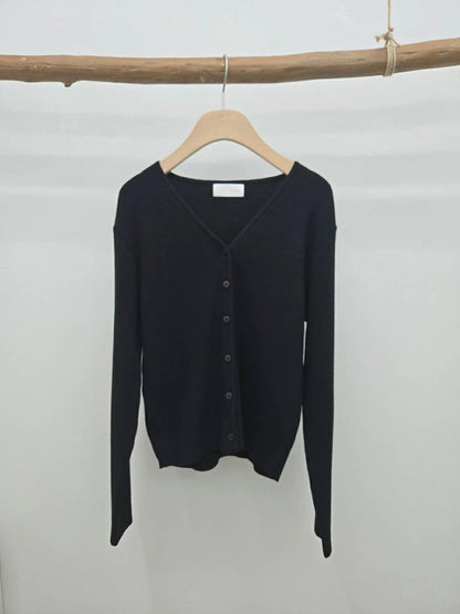 10C211 V領螺紋針織外套