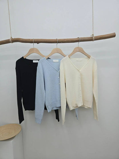 10C211 V領螺紋針織外套