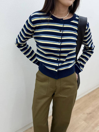 10C201 配色橫條針織外套