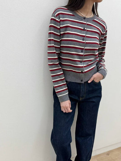 10C201 配色橫條針織外套
