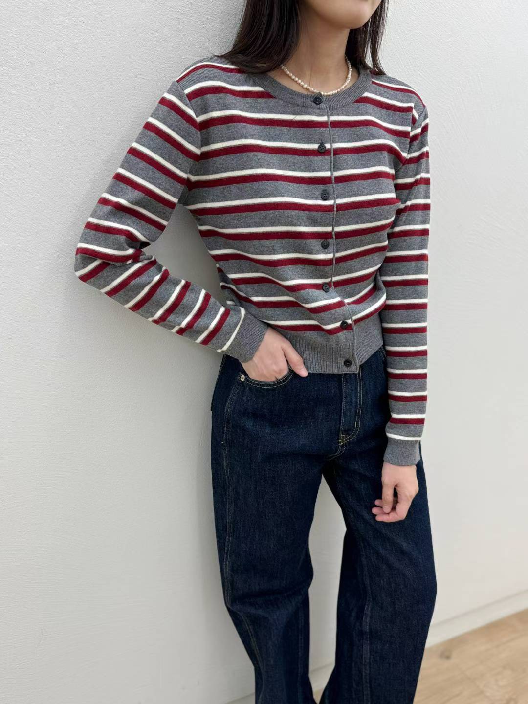 10C201 配色橫條針織外套