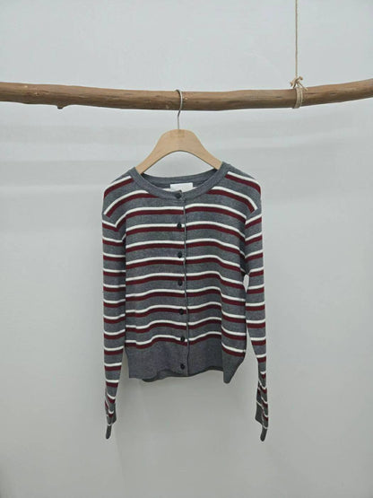 10C201 配色橫條針織外套