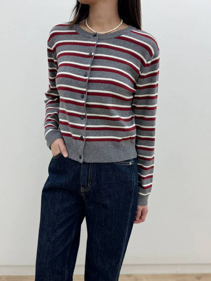 10C201 配色橫條針織外套