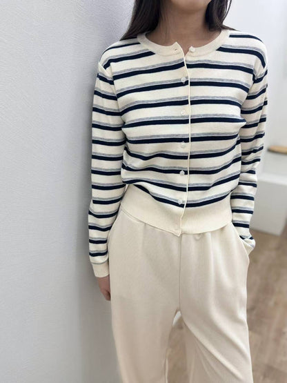 10C201 配色橫條針織外套
