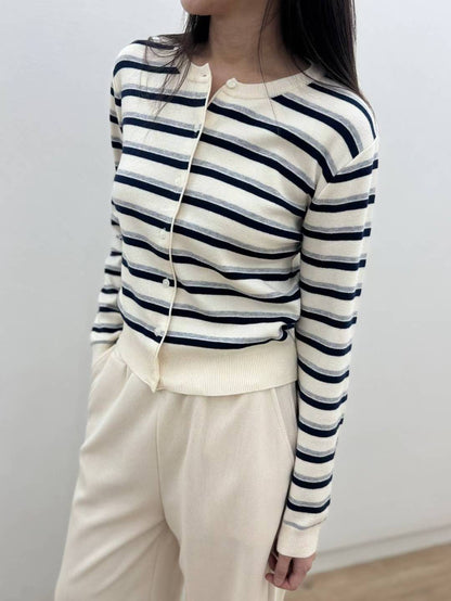 10C201 配色橫條針織外套