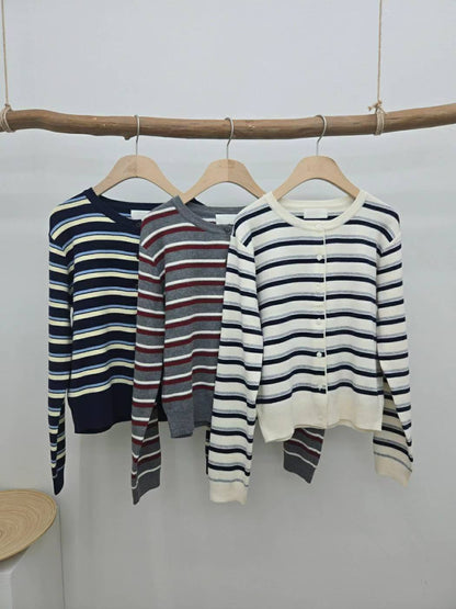 10C201 配色橫條針織外套