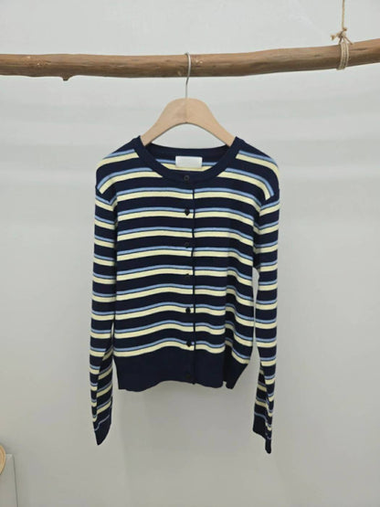 10C201 配色橫條針織外套