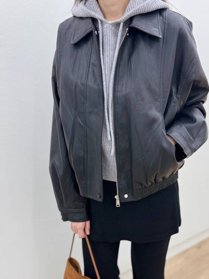 10C213 領子皮質拉鍊夾克