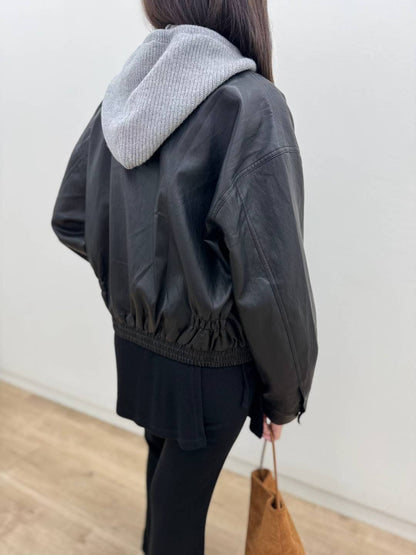 10C213 領子皮質拉鍊夾克