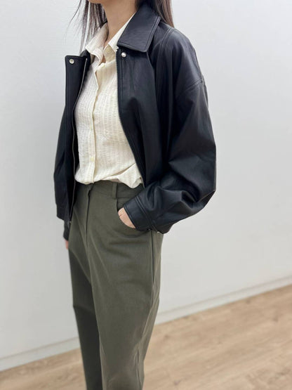 10C213 領子皮質拉鍊夾克
