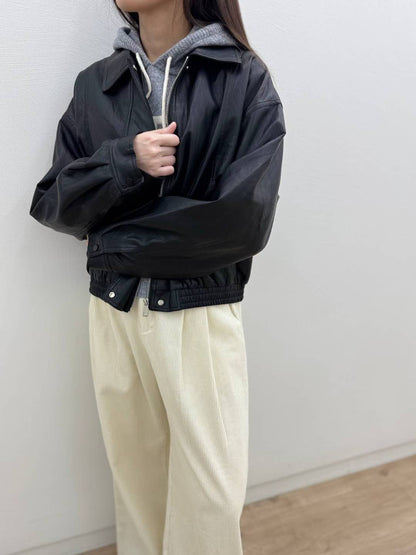 10C213 領子皮質拉鍊夾克