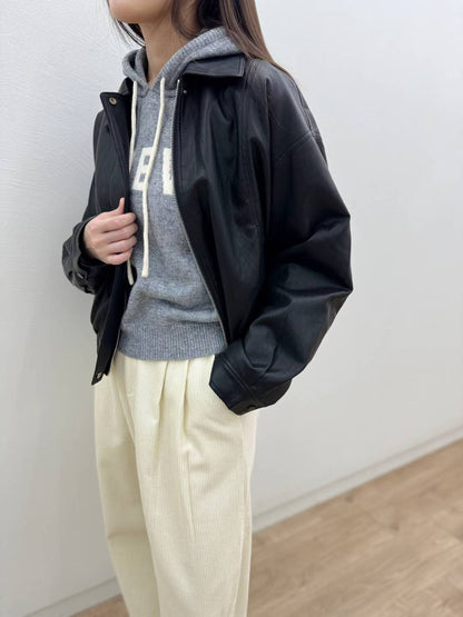 10C213 領子皮質拉鍊夾克