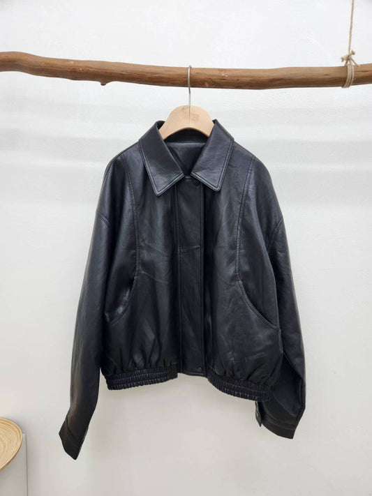 10C213 領子皮質拉鍊夾克