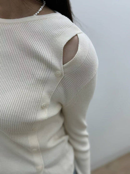10C207 側排釦螺紋針織衫
