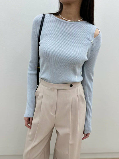 10C207 側排釦螺紋針織衫