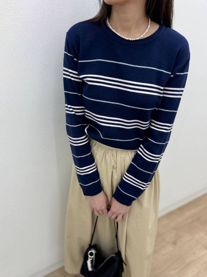 10C208 粗細橫條圓領針織衫