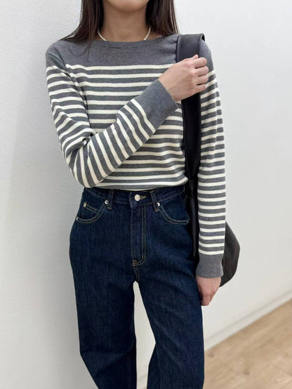10C209 船型領橫條針織衫