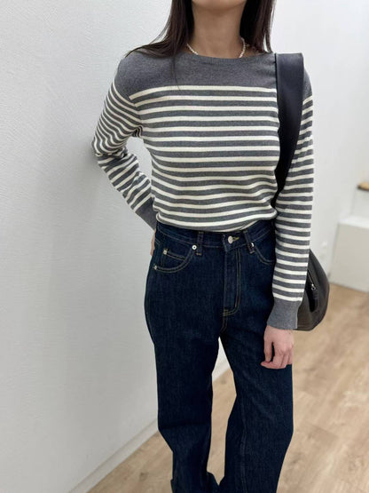 10C209 船型領橫條針織衫