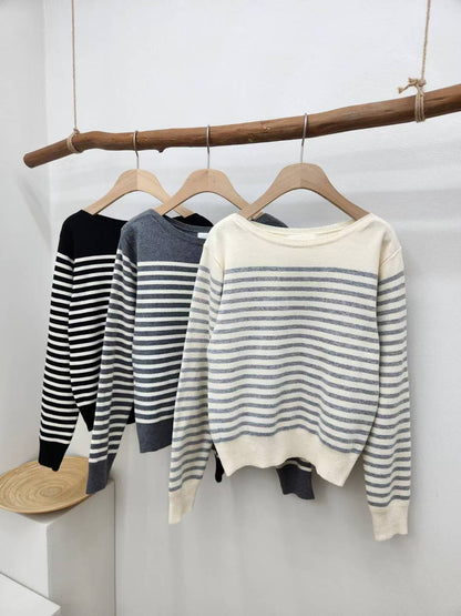 10C209 船型領橫條針織衫