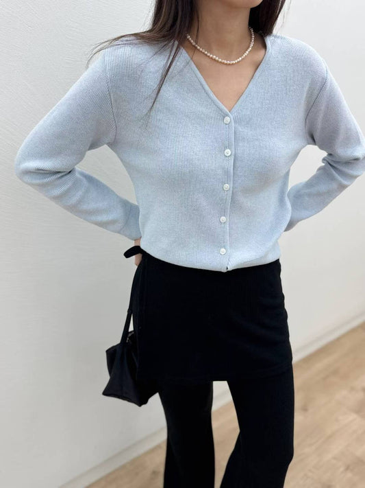 10C211 V領螺紋針織外套