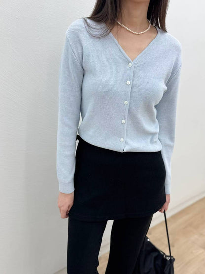 10C211 V領螺紋針織外套