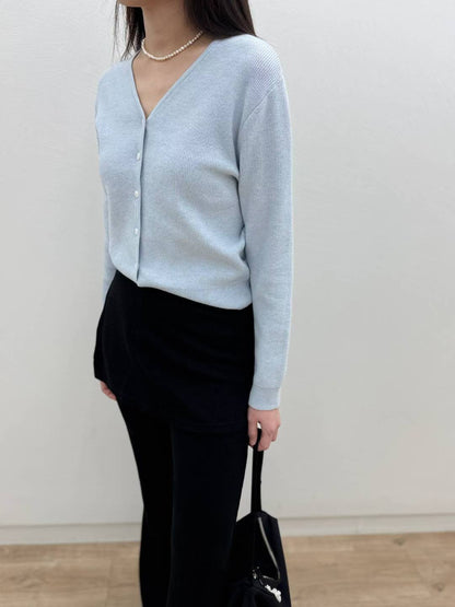 10C211 V領螺紋針織外套