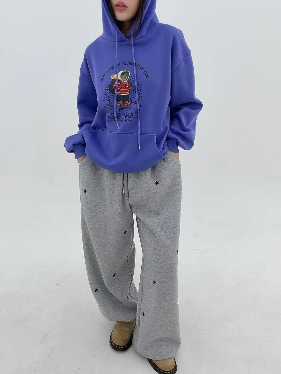 12A114 露營熊熊長版帽T