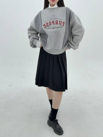 12A115 兩側針織拼接大學T(內磨毛)