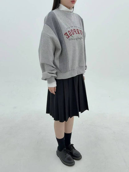 12A115 兩側針織拼接大學T(內磨毛)