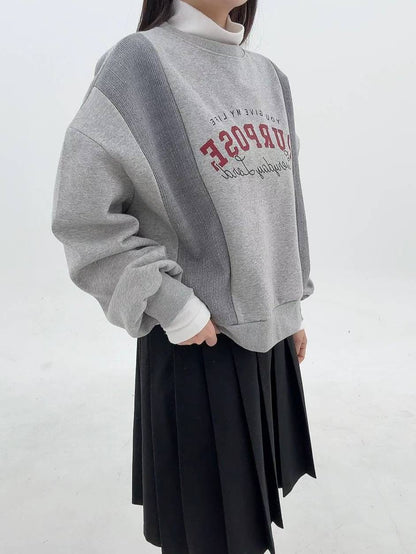 12A115 兩側針織拼接大學T(內磨毛)