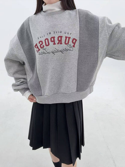 12A115 兩側針織拼接大學T(內磨毛)